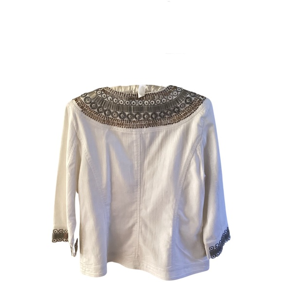 🚨 Chico’s Beaded Jacket Front Pockets Eye-hook Closure Size Small - Picture 9 of 12